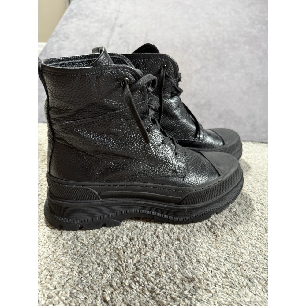 AllSaints Black Leather Combat Boots Platform Lug Sole Mens Black